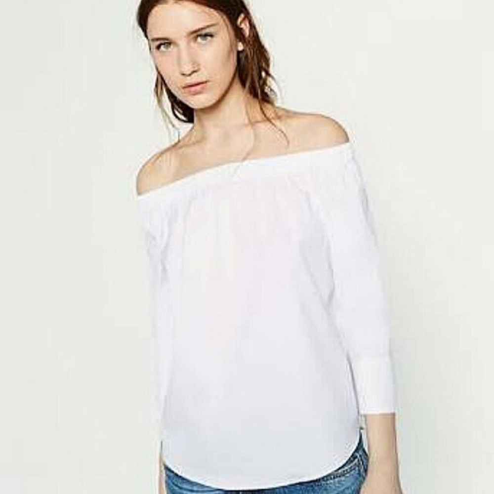 Zara Off-The-Shoulder Cotton Blouse Shirt Top